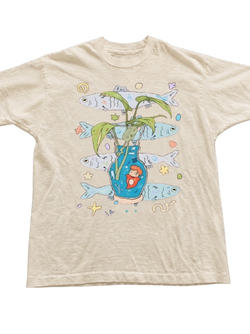 Gildan Off White Short-Sleeve Tee with Playful Aquatic Graphic